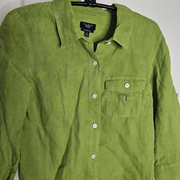 Talbots Petite Green Linen Button-Up Shirt - Picture 2 of 7